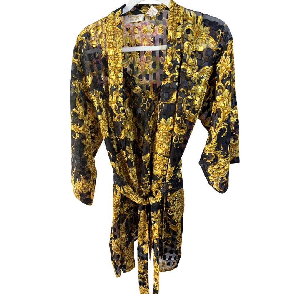 Victoria's Secret Baroque Mesh Robe Slip Set | Gold Black | Vintage Lingerie - Picture 1 of 7